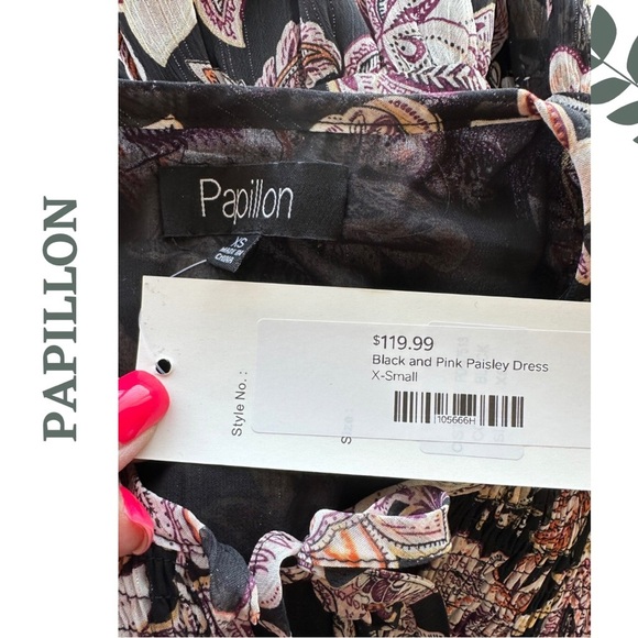 Papillon Paisley Lurex Georgette Tiered Dress Mini Long Sleeve Black Size XS - Picture 9 of 9